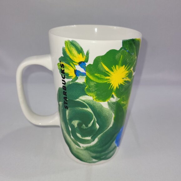 Starbucks 2014 Floral Coffee Cup 16 floz /473ml Mug 5.5" Ceramic Holiday - Picture 1 of 1